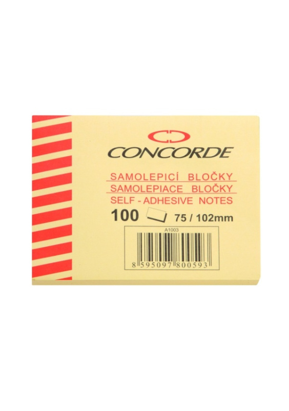 Samolepicí bloček CONCORDE 75x102mm, 100l., žlutá CONCORDE