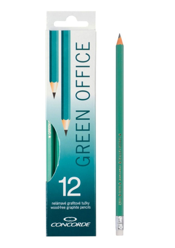 Grafitové tužky CONCORDE Green Office s pryží č. 2 /HB/, 12ks CONCORDE