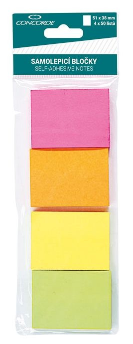 Samolepicí bloček CONCORDE 51x38mm, 4x50l., neon CONCORDE