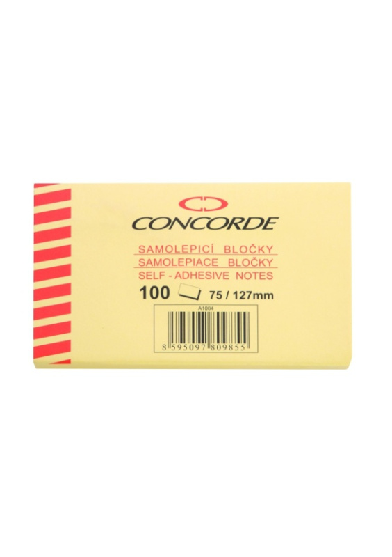 Samolepicí bloček CONCORDE 75x127mm, 100l., žlutá CONCORDE