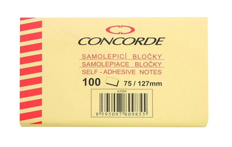 Samolepicí bloček CONCORDE 75x127mm, 100l., žlutá CONCORDE