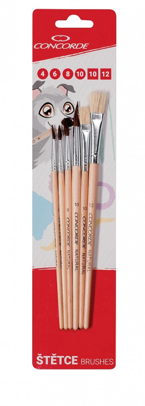 Sada štětců Concorde Natural kulaté - ploché 6ks