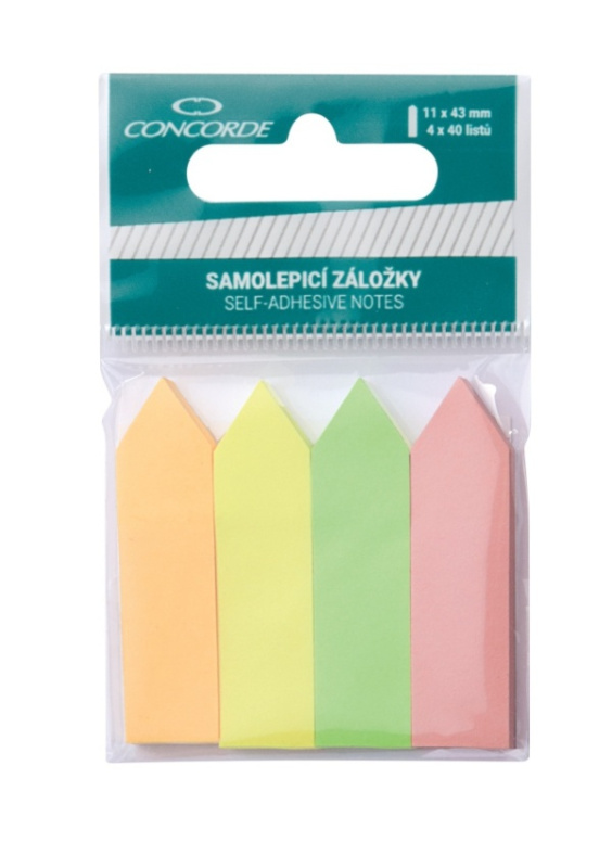 Samolepicí záložky CONCORDE 4x40l., šipky, neon CONCORDE