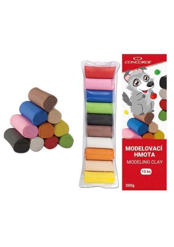 Modelovací hmota CONCORDE, 10 barev, 200g CONCORDE