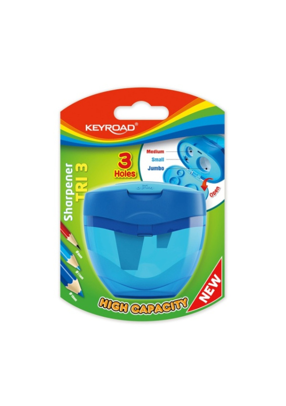 Ořezávátko KEYROAD TRI Plus, plast, blistr, modré KEYROAD