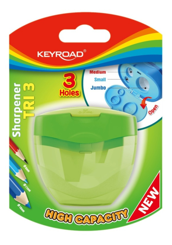 Ořezávátko KEYROAD TRI Plus, plast, blistr, zelené KEYROAD