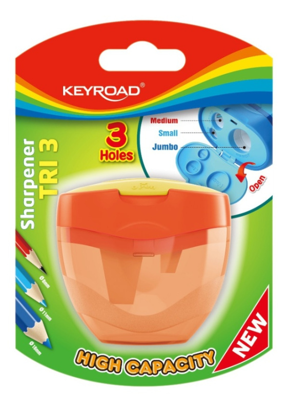 Ořezávátko KEYROAD TRI Plus, plast, blistr, oranžové KEYROAD