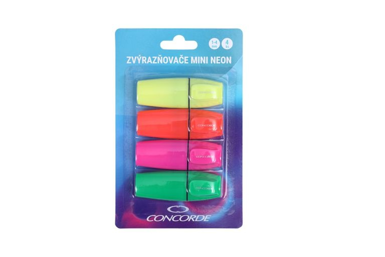 Sada zvýrazňovačů CONCORDE Mini Neon, 4ks blistr CONCORDE