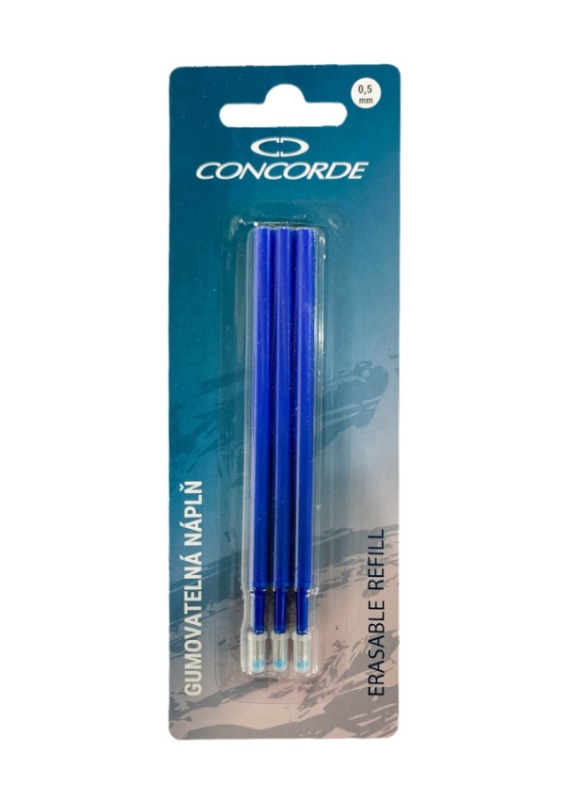 Náplň do gumovatelného pera s motivem CONCORDE, modrá, 0,5mm/3ks CONCORDE