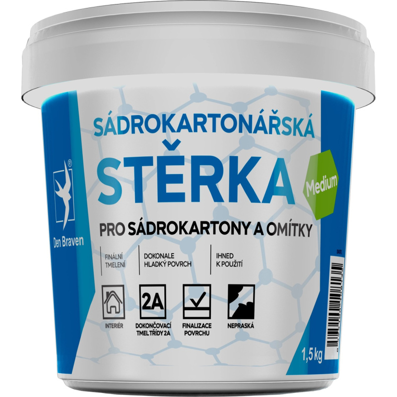 Den Braven Sádrokartonářská stěrka bílá Typ: kbelík, Barva: bílá, v balení: 1,5 kg