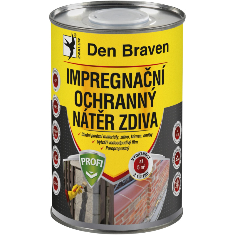 Den Braven Impregnační a ochranný nátěr zdiva PROFI Typ: dóza, Barva: Transparentní, Balení (ml): 1 l