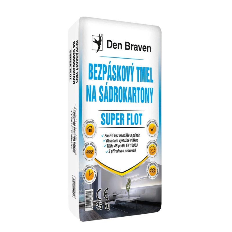 Den Braven Bezpáskový tmel na sádrokartony SUPER FLOT bílá Typ: pytel, Barva: bílá, v balení: 25 kg
