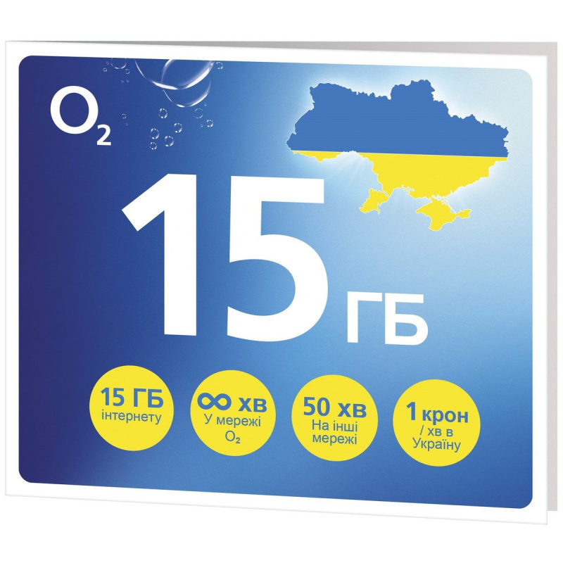 Předplacená SIM karta O2 s kreditem 50 Kč, 15 GB DAT - Ukrajina