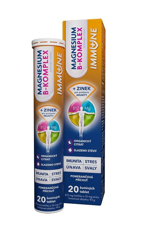 GLENMARK Magnesium B-komplex IMMUNE pomeranč 20 šumivých tablet