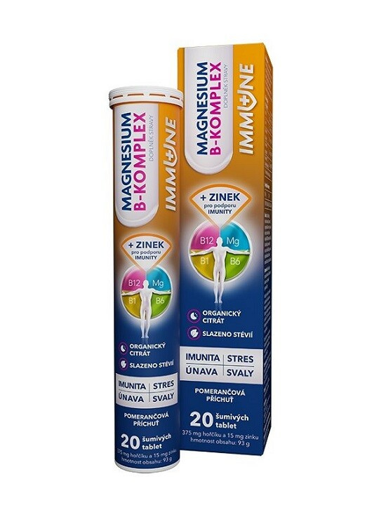 GLENMARK Magnesium B-komplex IMMUNE pomeranč 20 šumivých tablet