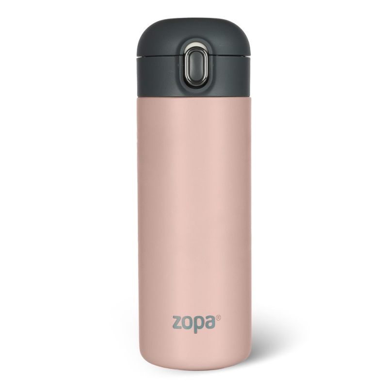 Termoska s vakuovou izolací 400 ml se silikonovým držákem – candy pink