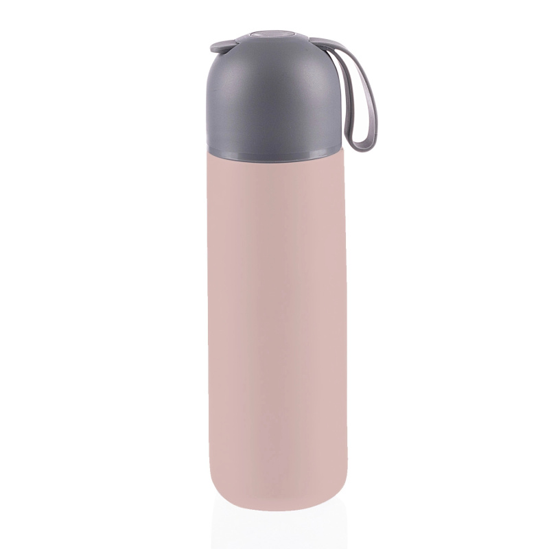 Termoska s vakuovou izolací 400 ml se silikonovým držákem – candy pink