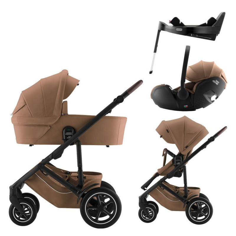 BRITAX Set kočárek Smile 5Z + hluboká korba + autosedačka Baby-Safe PRO + Vario Base 5Z Lux - Warm Caramel