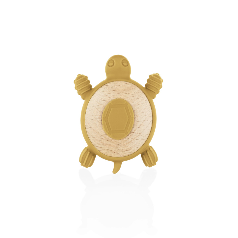 Zopa Silicone Wooden Teether Turtle kousátko 0 m+ Mustard Yellow 1 ks