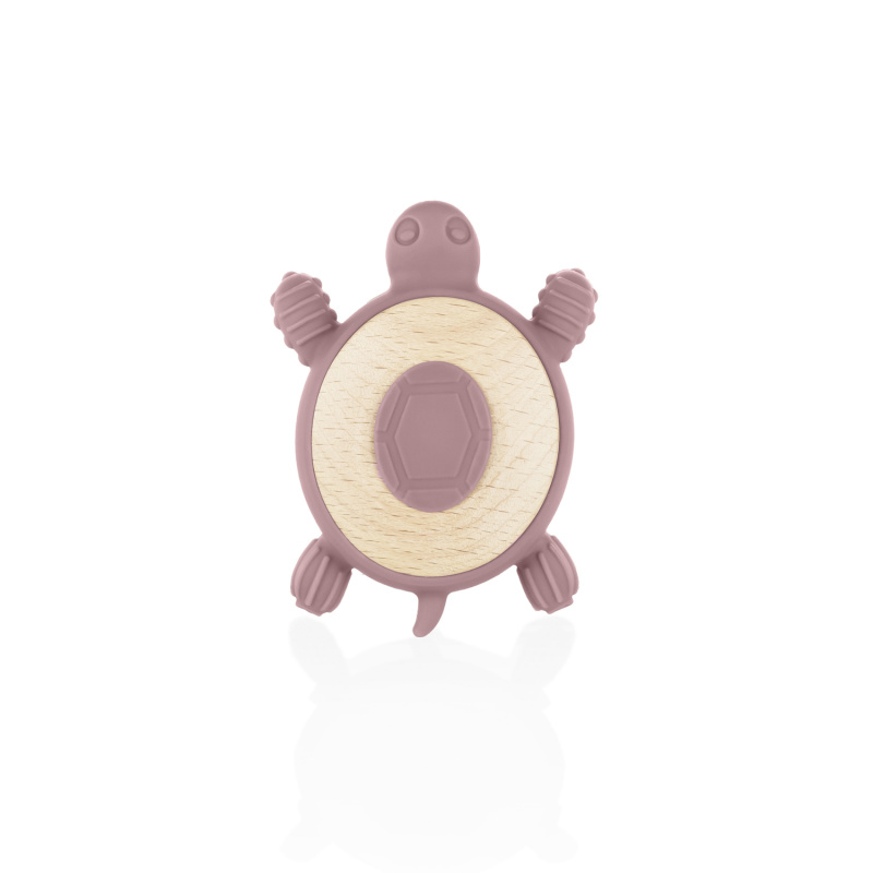 Zopa Silicone Wooden Teether Turtle kousátko 0 m+ Old Pink 1 ks
