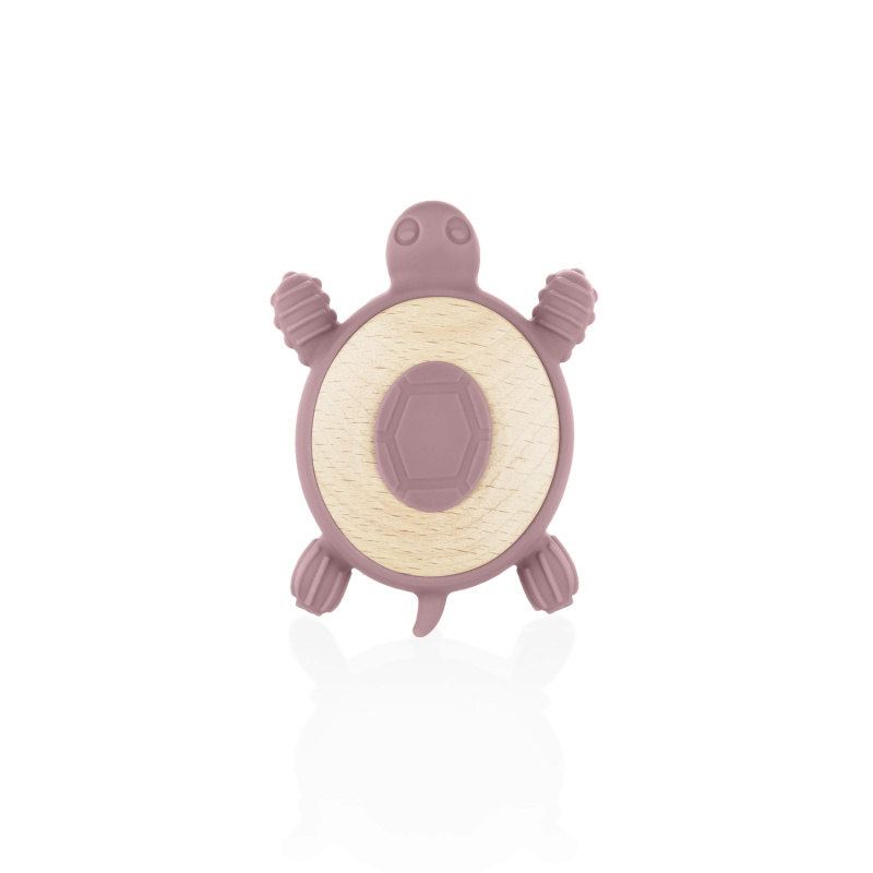 Zopa Silicone Wooden Teether Turtle kousátko 0 m+ Old Pink 1 ks