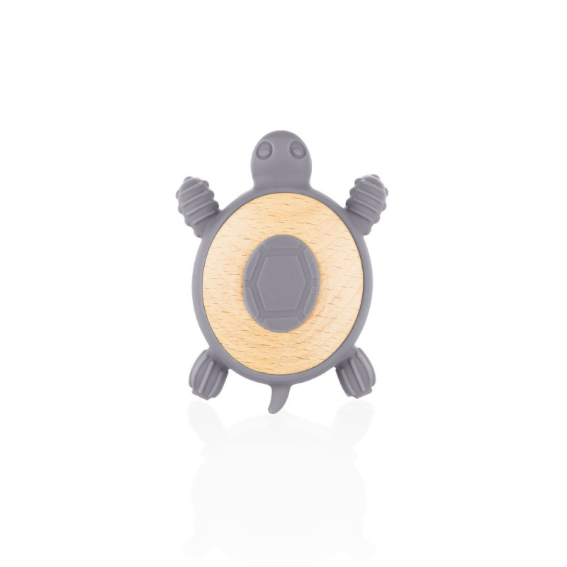 Silikonovo-dřevěné kousátko ve tvaru želvy – Dove Grey