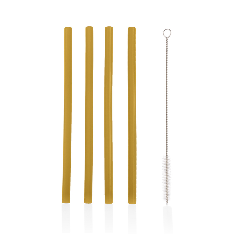 Zopa Silicone Straw silikonové brčko + kartáč 6 m+ Mustard Yellow 4 ks