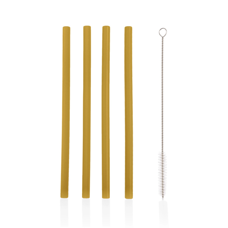 Zopa Silicone Straw silikonové brčko + kartáč 6 m+ Mustard Yellow 4 ks