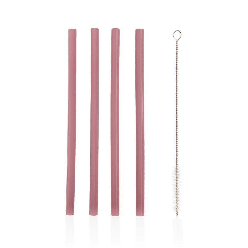 Zopa Silicone Straw silikonové brčko + kartáč 6 m+ Old Pink 4 ks