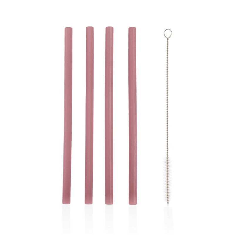 Zopa Silicone Straw silikonové brčko + kartáč 6 m+ Old Pink 4 ks
