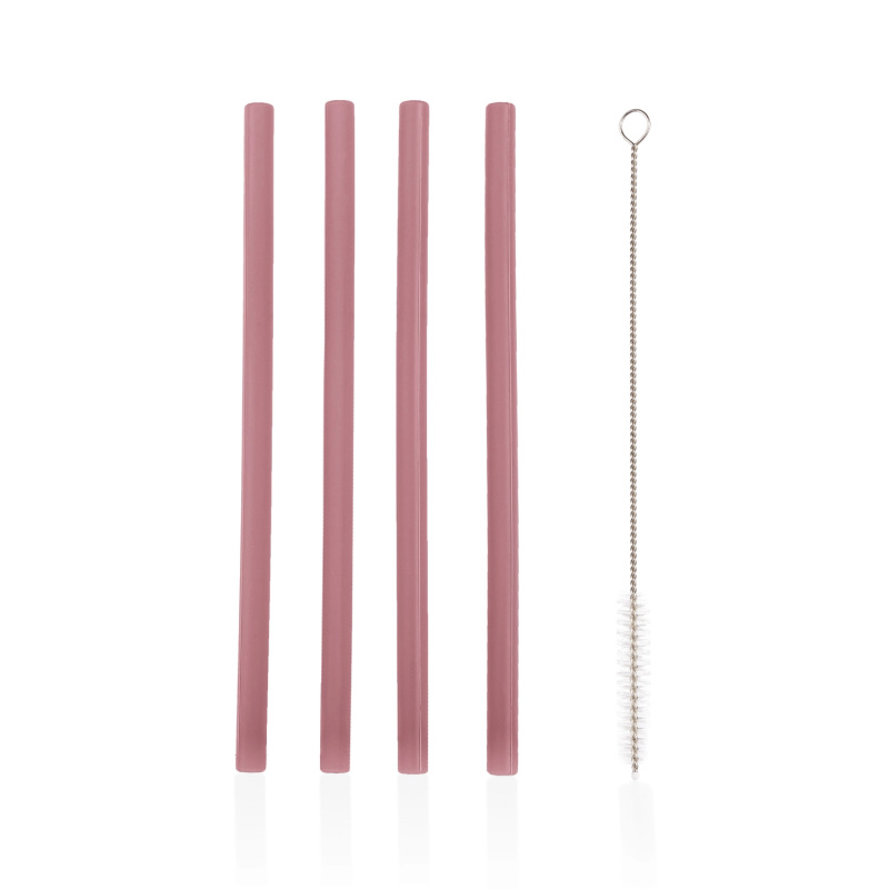 Zopa Silicone Straw silikonové brčko + kartáč 6 m+ Old Pink 4 ks