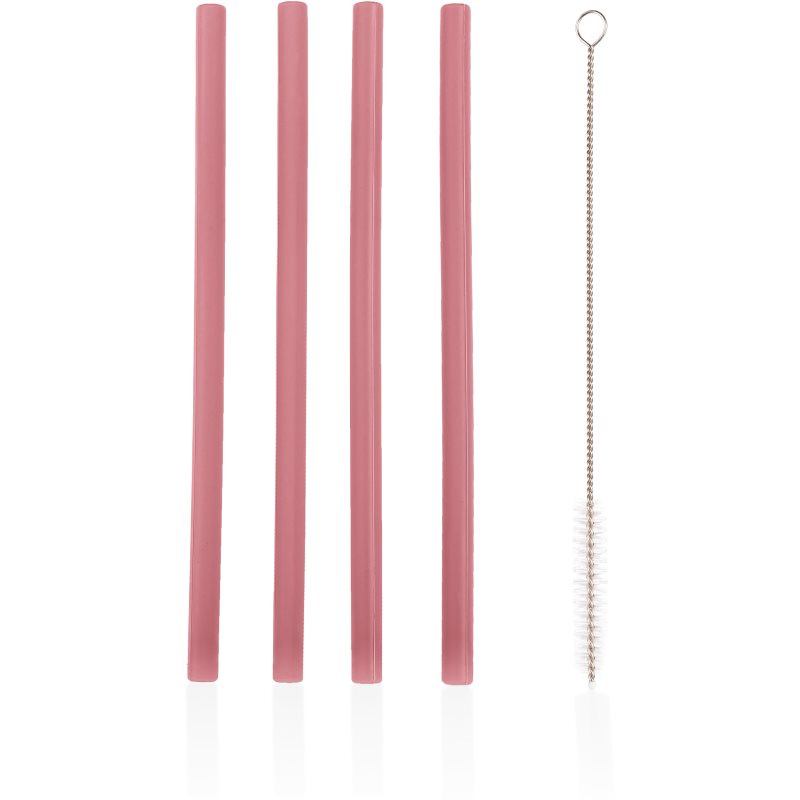 Zopa Silicone Straw silikonové brčko + kartáč 6 m+ Old Pink 4 ks