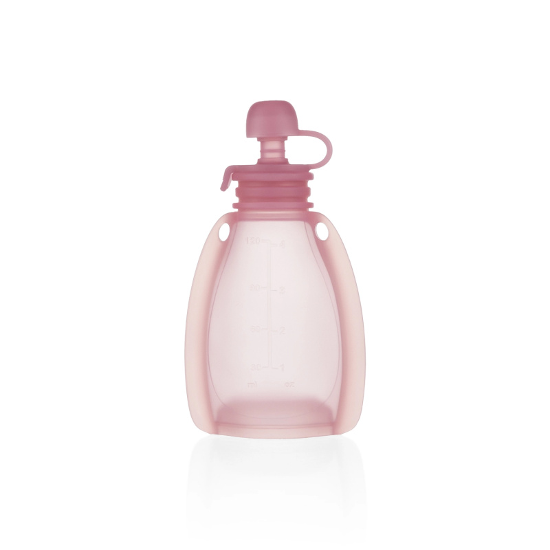 Zopa Silicone Refillable Baby Food Pouch kapsička na jídlo 0 m+ Transparent Pink 120 ml