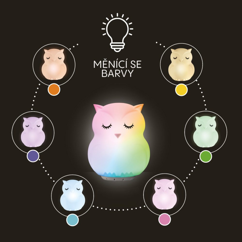 Zopa Silikonová LED noční lampička s hudbou vel. L Sova