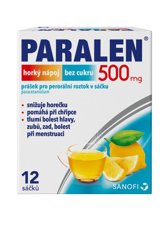 PARALEN HORKÝ NÁPOJ BEZ CUKRU 500MG Prášek pro perorální roztok v sáčku 12