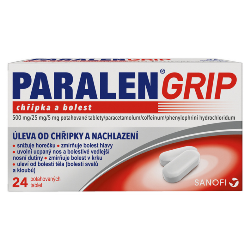 PARALEN GRIP CHŘIPKA A BOLEST 500MG/25MG/5MG Potahovaná tableta 24
