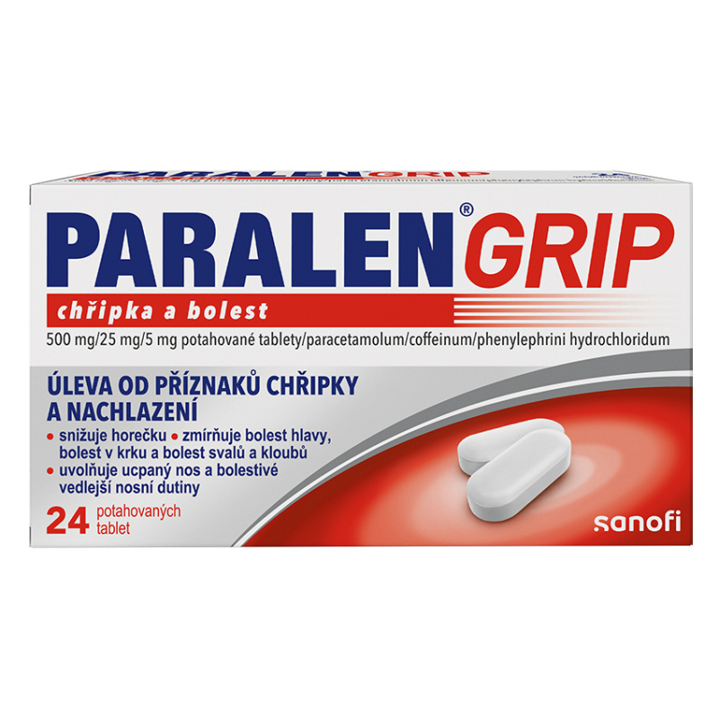 PARALEN GRIP CHŘIPKA A BOLEST 500MG/25MG/5MG Potahovaná tableta 24