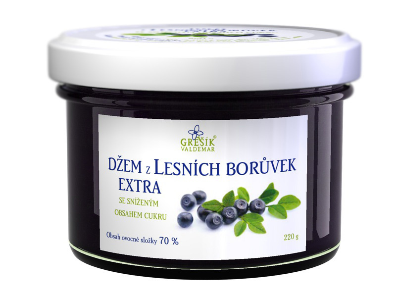 Valdemar Grešík - Natura s.r.o. Grešík Džem z Lesních borůvek extra Se sníženým obsahem cukru 220 g