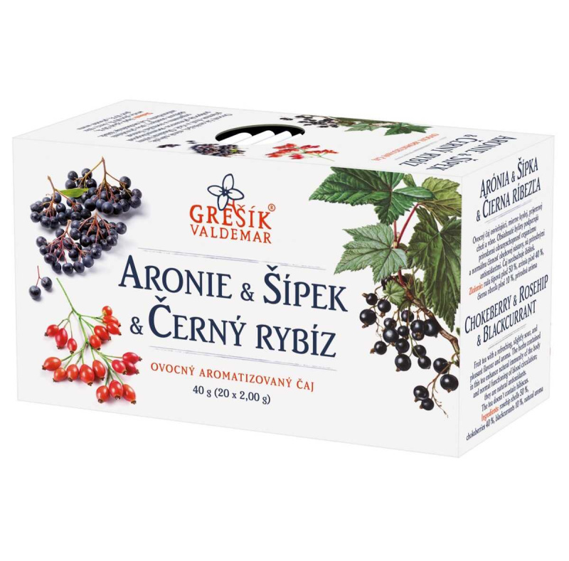 Valdemar Grešík - Natura s.r.o. Aronie & Šípek & Černý rybíz 20 n.s. přebal GREŠÍK Ovocný čaj
