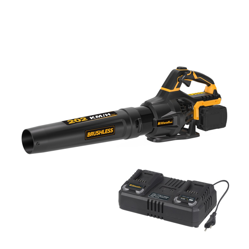 Riwall PRO RABL 3220i 20x20V SET - akumulátorový foukač (s 2x4,0 Ah akumulátorem + duální rychlonabíječka 4,5 A)