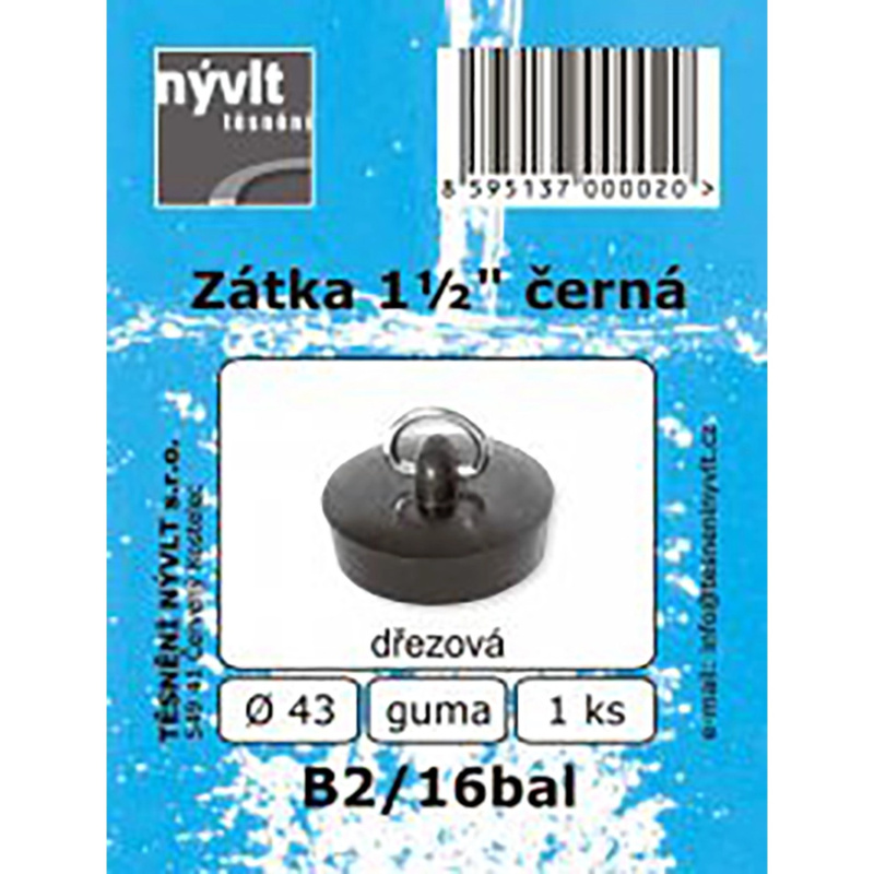 Dřezová zátka průměr 43 mm pryž s půlkroužkem 6/4", černá