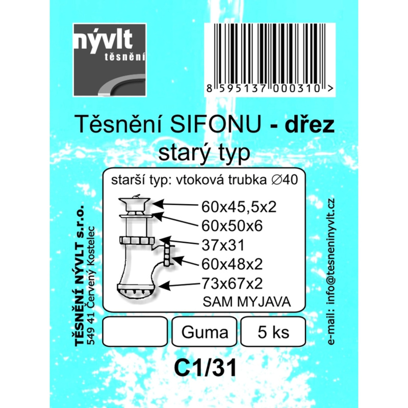 Sada těsnění dřezového sifonu Sam Myjava DN 50, 5 ks