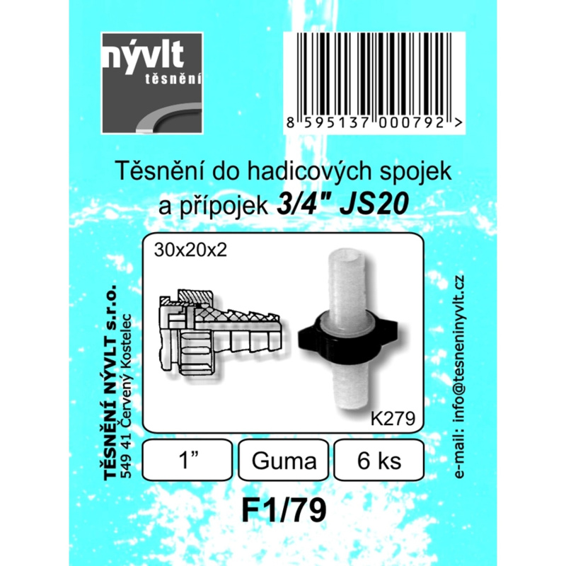Těsnění hadicových spojek 30×20×2 mm, 6ks/bal., velikost 3/4"