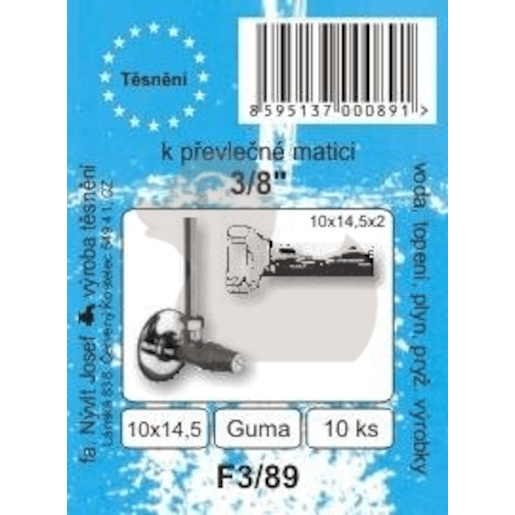 Sada těsnění F3/89 15×8×2 mm, 3/8" ,pryž EPDM 65 ShA (10 ks)