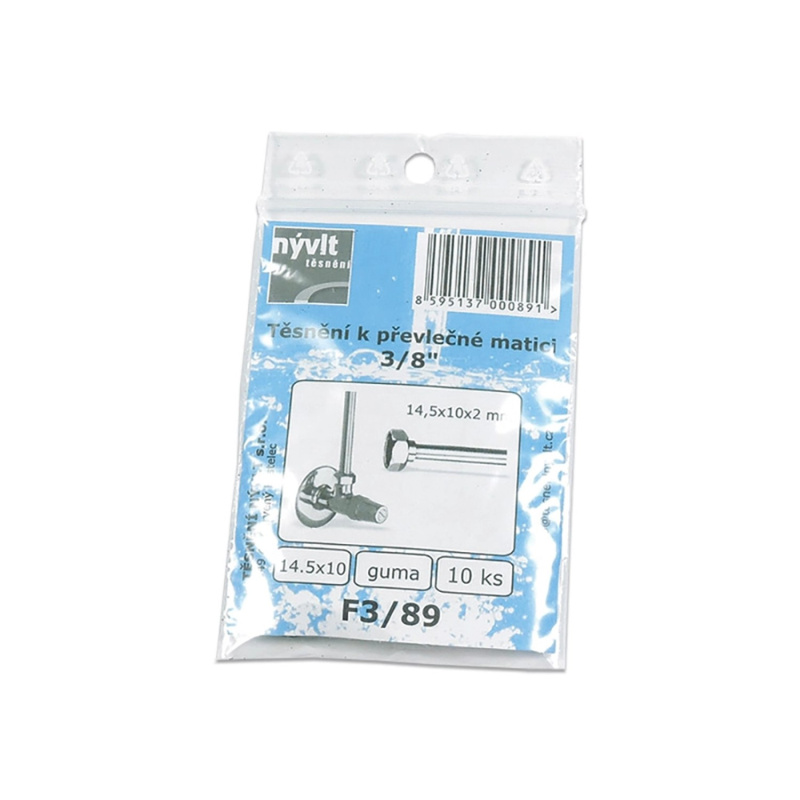 Sada těsnění F3/89 15×8×2 mm, 3/8" ,pryž EPDM 65 ShA (10 ks)