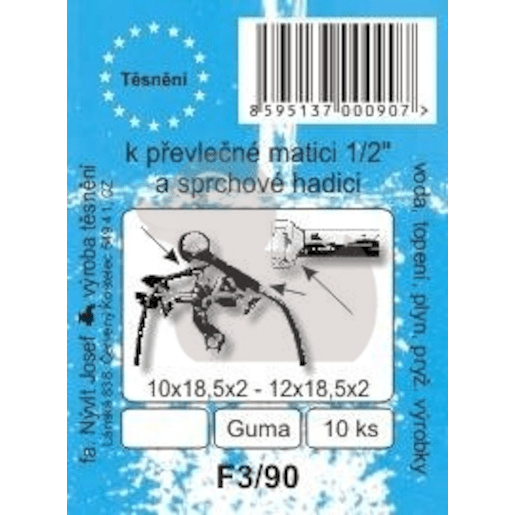 Sada těsnění F3/90 15×8×2 mm, 1/2" ,pryž EPDM 65 ShA (10 ks)