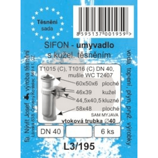 Sada těsnění umyvadlového sifonu DN40, 6 ks