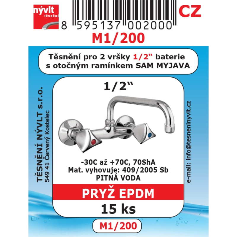 Sada těsnění na vodovodní baterie 1/2", 15 ks