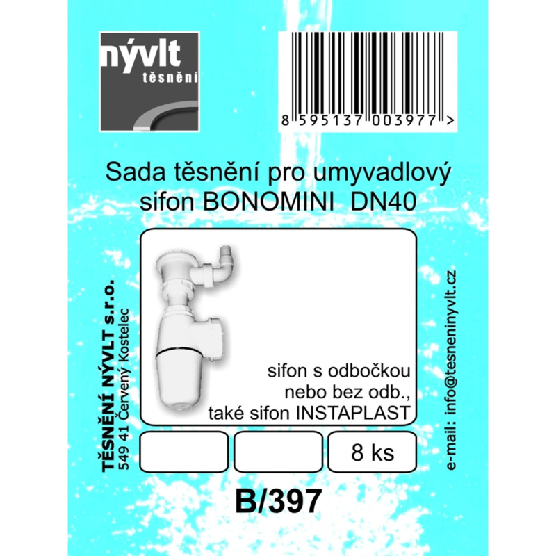 Sada těsnění pro umyvadlový sifon Bonomini DN40, 8 ks