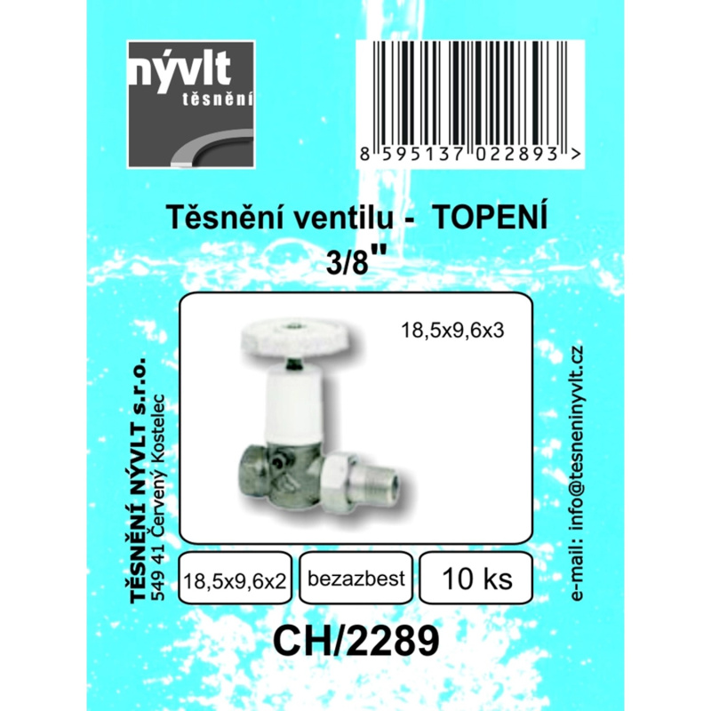 Sada plochého těsnění 3/8 ventil bezazbest, 10 ks